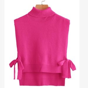 Pink turtle neck side knot sweater vest